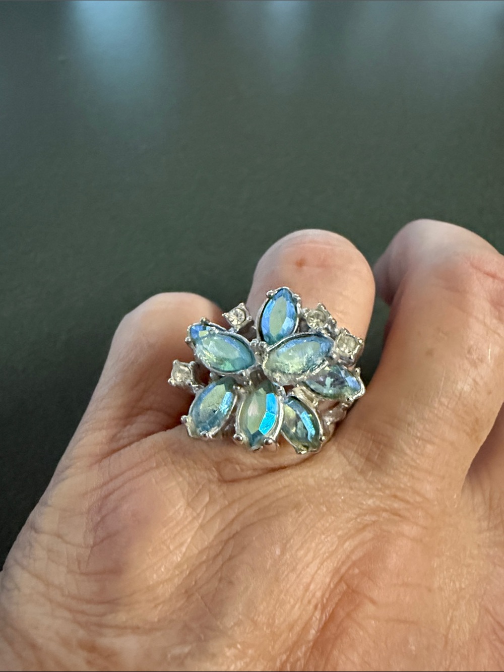 Park Lane Silver-Tone Ring with Iridescent Blue Stones